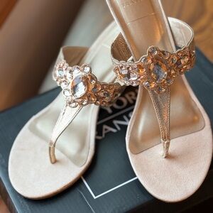 New York Transit Nude Colored Jeweled Thong Sandals